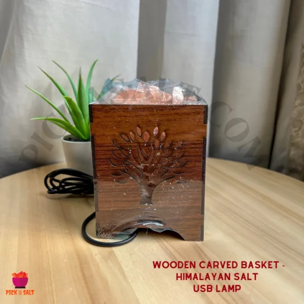 Wooden Carved Basket USB Lamp - Tree of Life