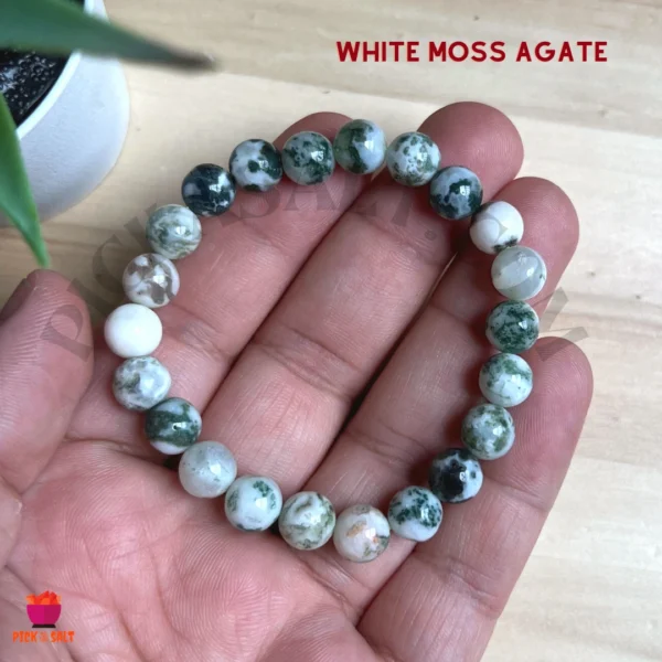 White Moss Agate Beads Bracelet