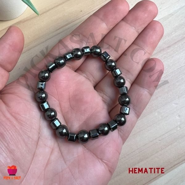 Hematite Round and Cube Shape Beads Bracelet