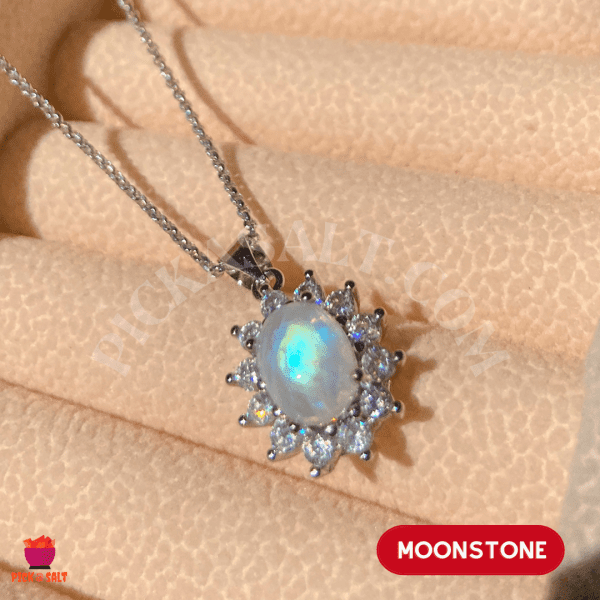 Diana Cut Moonstone Natural Stone Necklace - Silver 925 Chain