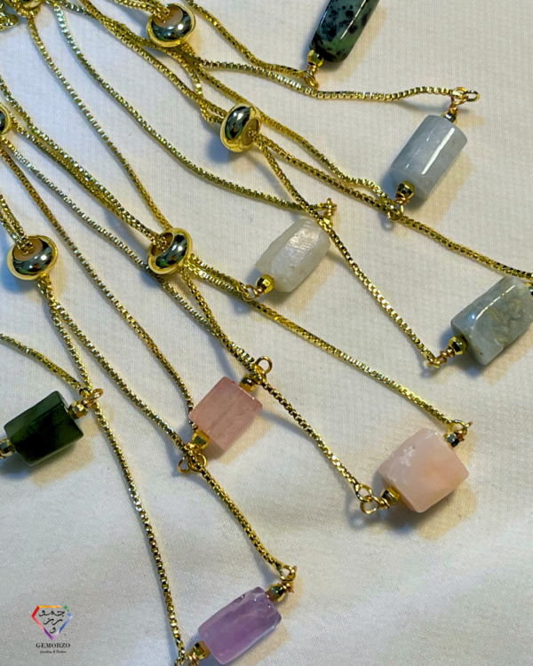 Natural Stone Adjustable Chain Bracelet - Gold Plated