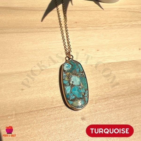 Gold Turquoise Natural Stone Oval Necklace