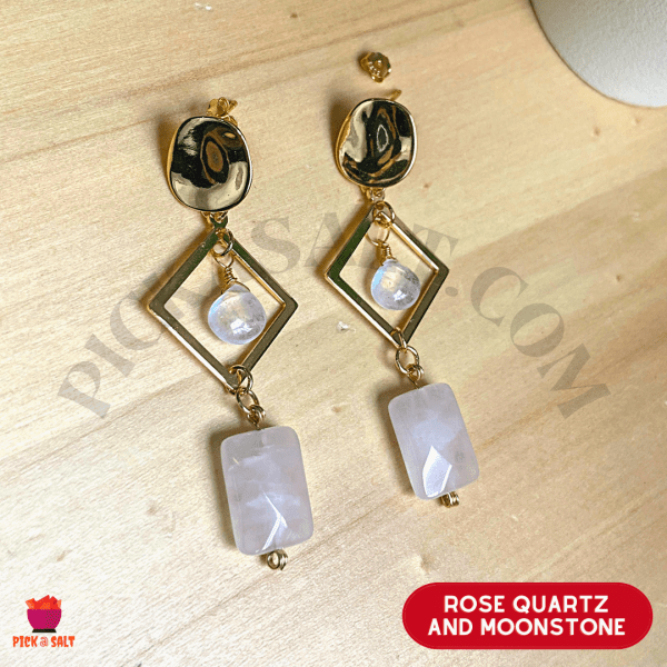 Moonstone and Rose Quartz Earrings - Silver 925 / Gold Plated