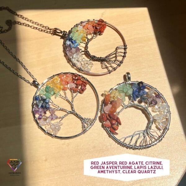 Tree of Life Mixed Stones Pendant with Chain