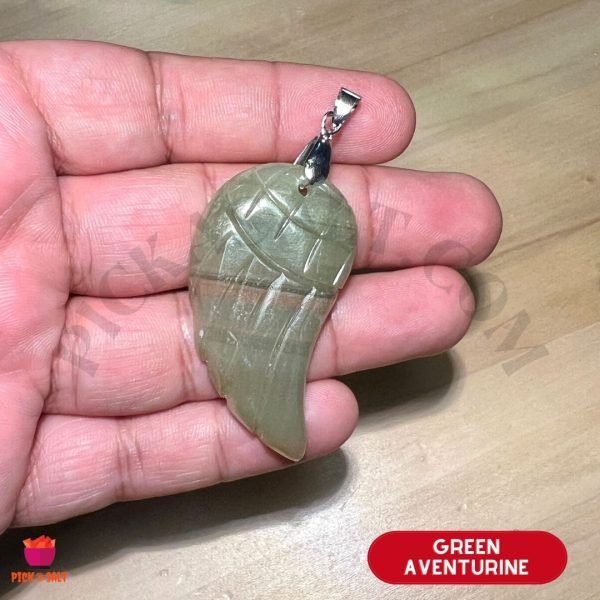 Green Aventurine Wing Natural Stone Silver Pendant