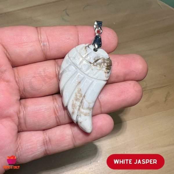 White Jasper Wing Natural Stone Silver Pendant