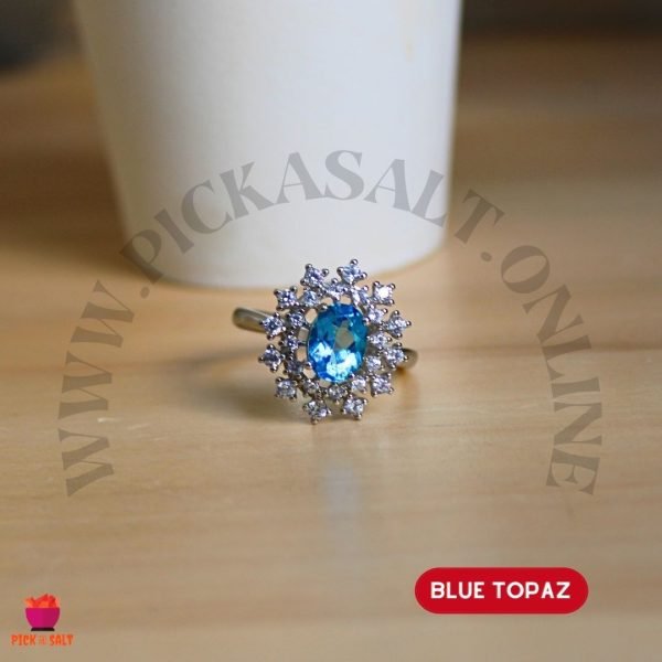 Blue Topaz Natural Stone Snowflake Ring - Adjustable Size
