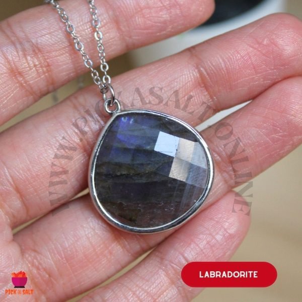 Faceted Labradorite Natural Stone Pendant -  Silver 925