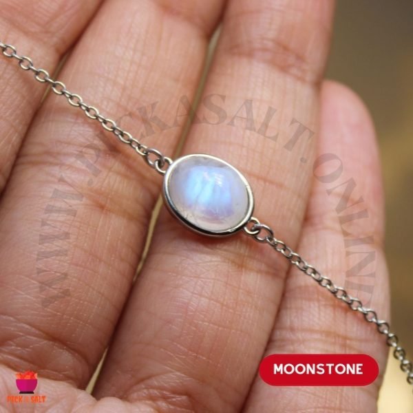 Moonstone Natural Stone Bracelet with Chain- Silver 925