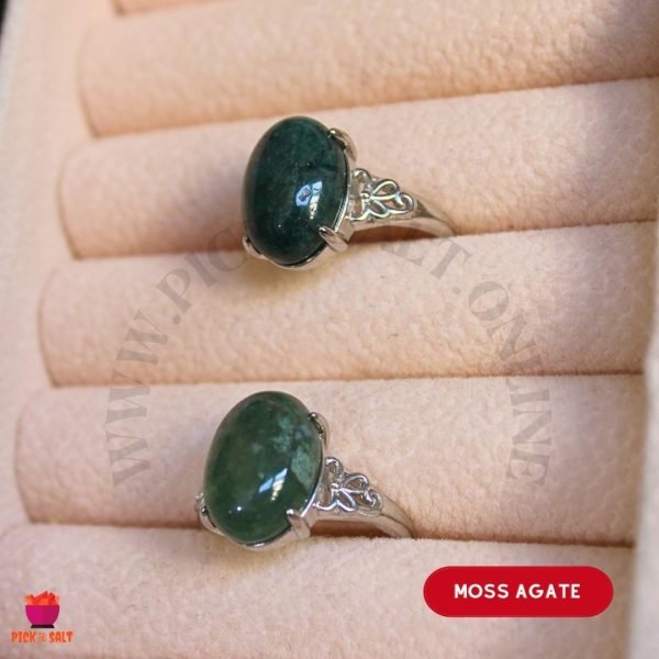 Moss Agate Natural Stone Rings - Adjustable Size