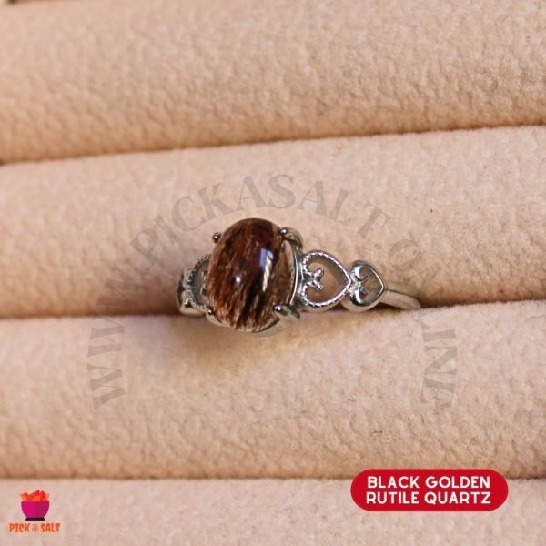 Golden Black Rutile Quartz Natural Stone Rings - Adjustable Size
