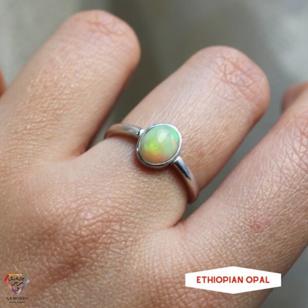 Ethiopian Opal Natural Stone Bezel Set Ring - Silver 925