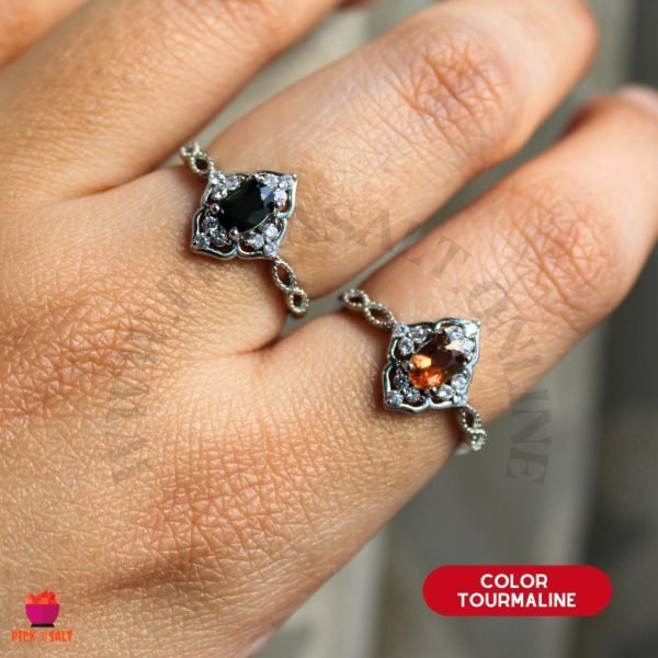 Color Tourmaline Natural Stone Rings - Adjustable