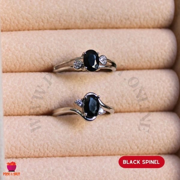 Black Spinel Natural Stone Rings - Adjustable