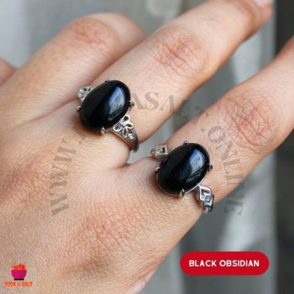 Black Obsidian Natural Stone Rings - Adjustable Size