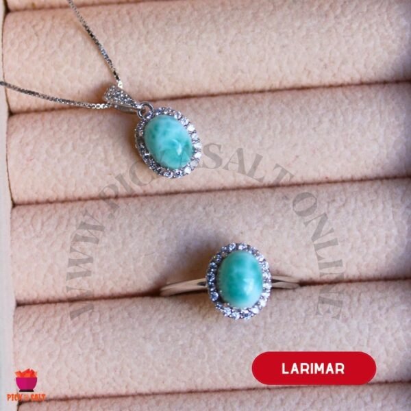 Larimar Natural Stone Pendant and Ring Set - Silver 925