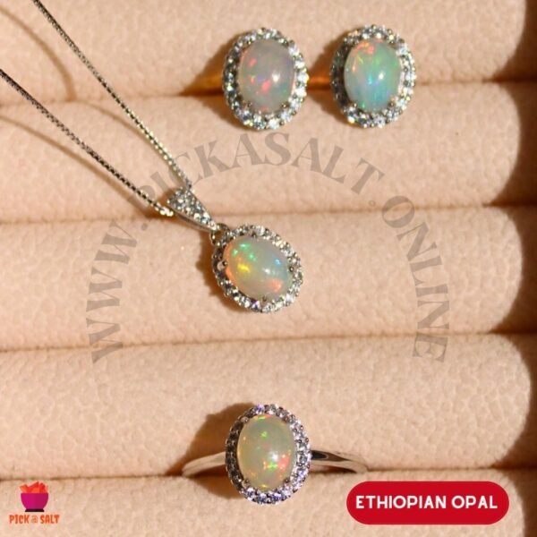 Ethiopian Opal Natural Stone Earrings, Pendant and Ring  - Silver 925