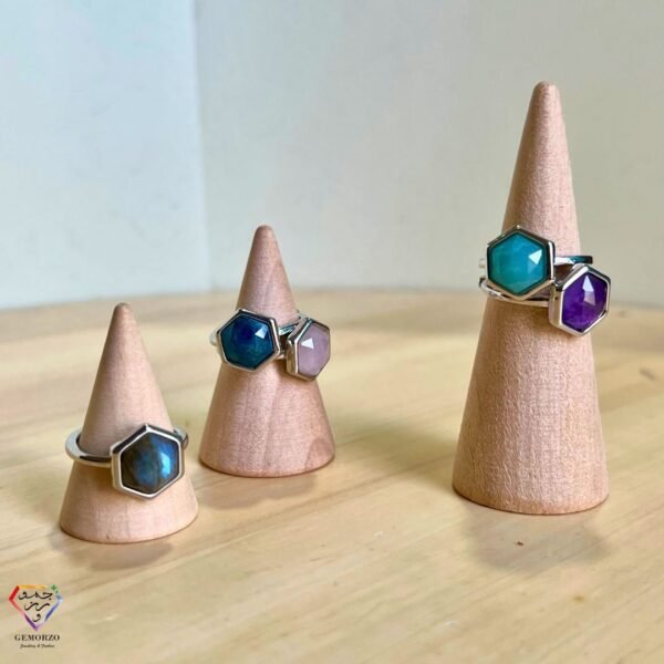 Hexagon Faceted Natural Stone Rings