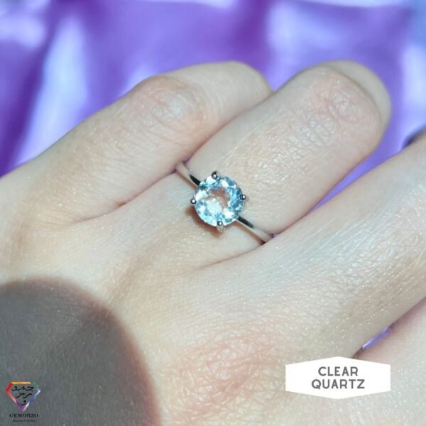 Natural Stone Clear Quartz Ring - Silver 925 -  Adjustable Size