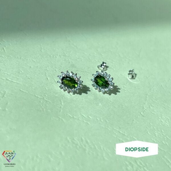Diopside Natural Stone with Zircons Earrings