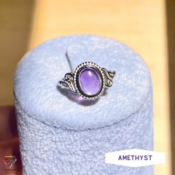 Amethyst Natural Stone Bezel Design Ring -   Adjustable Size