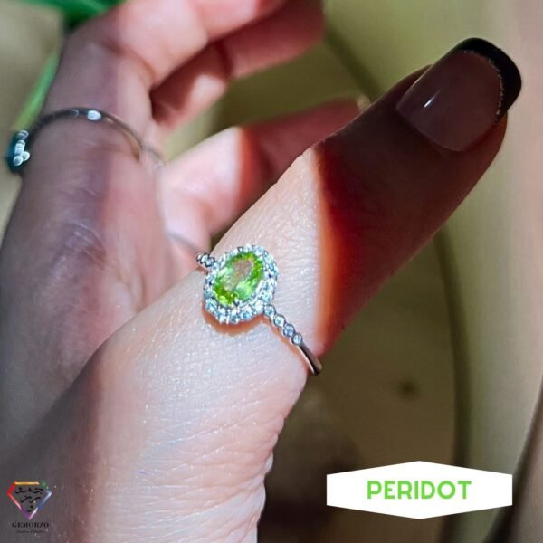Peridot Faceted Natural Stone Ring -Silver 925 - Adjustable Size