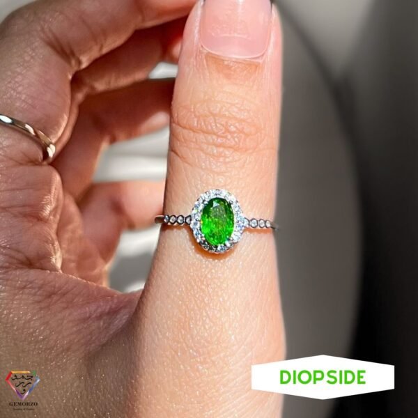 Diopside Faceted Natural Stone Ring -Silver 925 - Adjustable Size