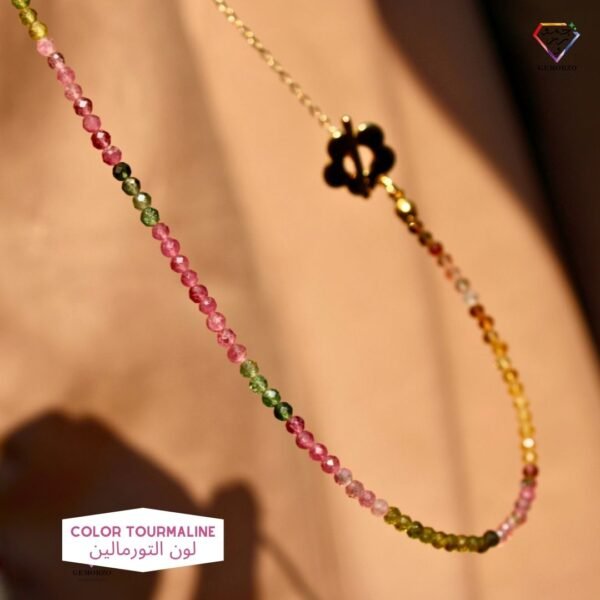 Gradient Color Tourmaline 2 - 3mm Faceted Natural Stone Choker Necklace with Gold Plated Charm