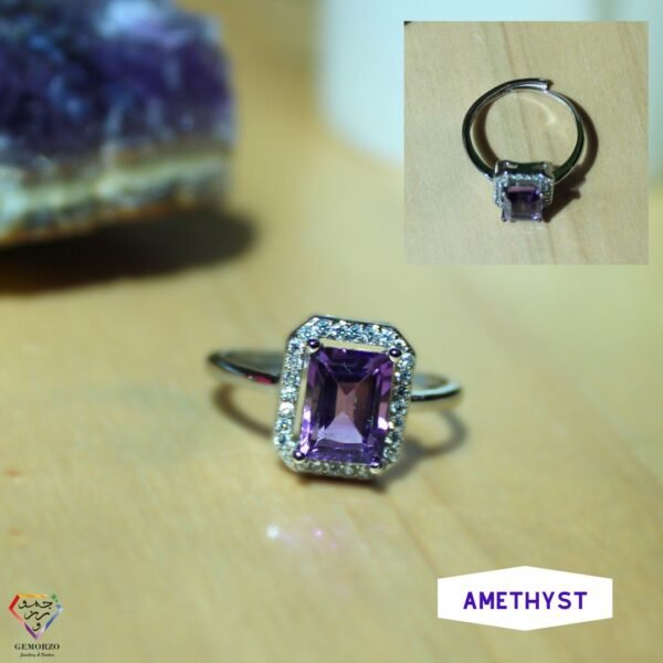 Amethyst and Zircon Faceted Natural Stone Ring