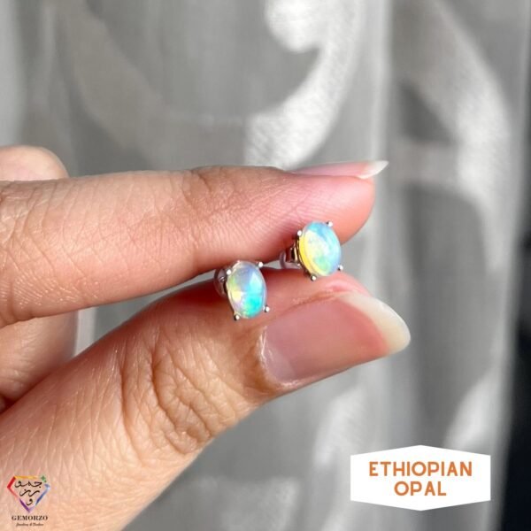 Ethiopian Opal Natural Stone Oval Stud Earrings