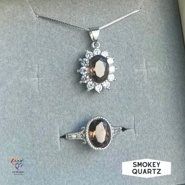 Faceted Smokey Quartz Natural Stone Pendant and Ring