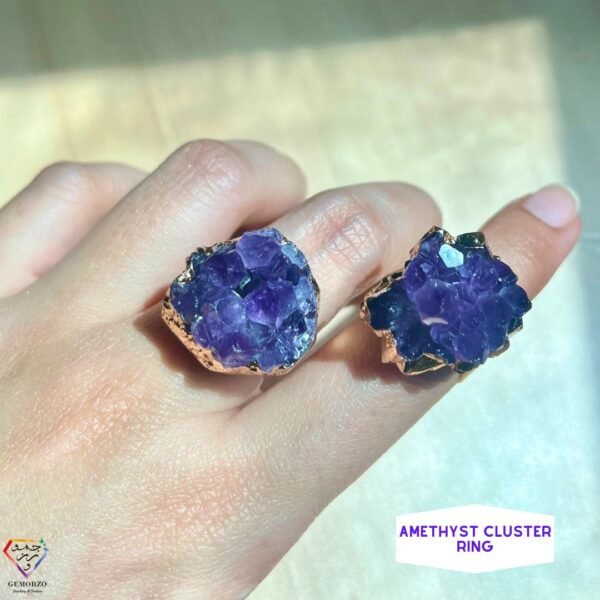 Amethyst Cluster Natural Stone  Ring -  Adjustable Size