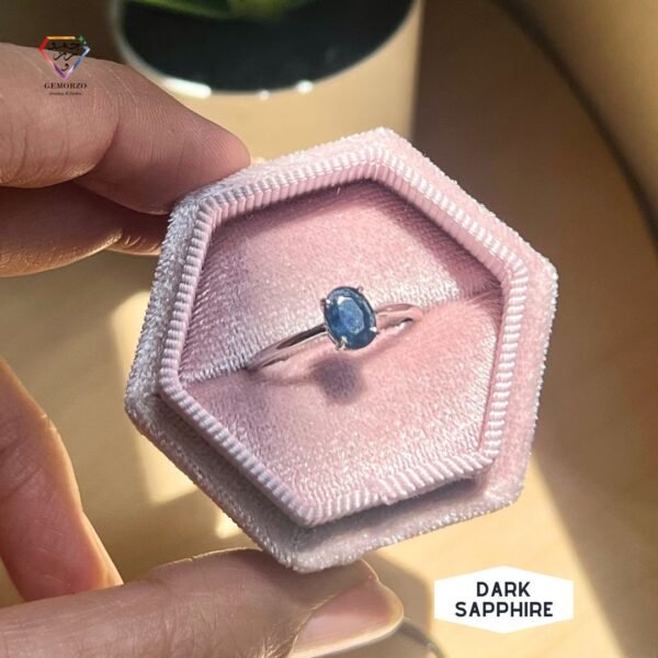 Natural Dark Blue Sapphire Stone Ring - Silver 925