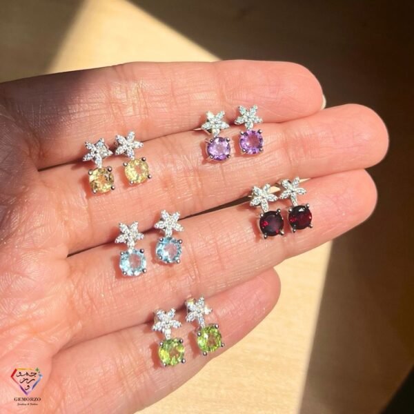 Natural Stone Faceted Stud Earrings (Garnet, Peridot, Citrine, Amethyst, Topaz)