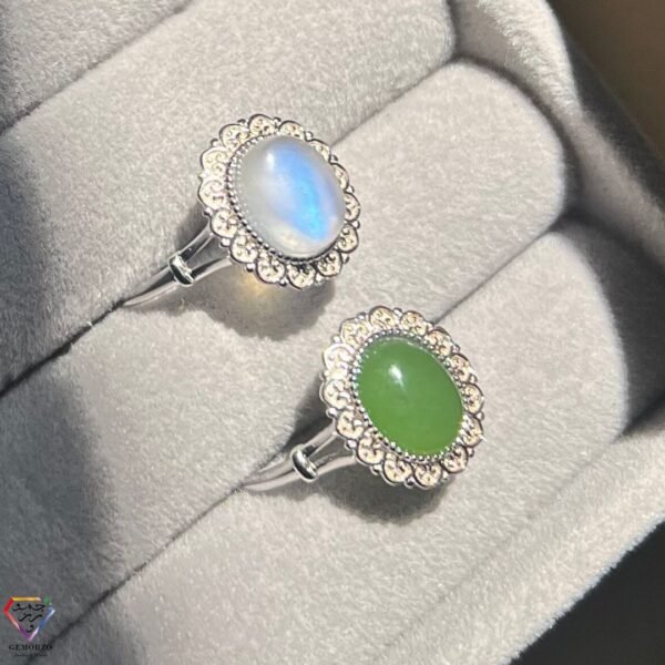 Natural Moonstone and Green Jade Stone Ring - Silver 925