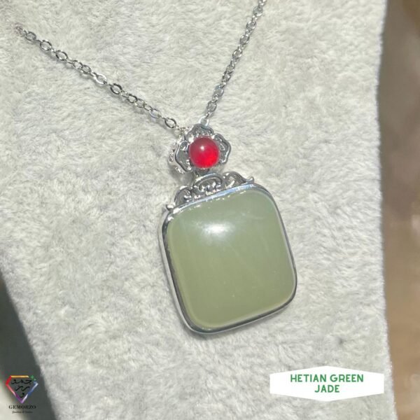 Hetian Green Jade Pendant with Chain