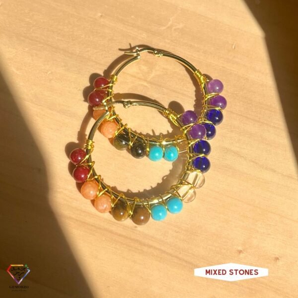 Mixed Stone Beads Hoop Earrings