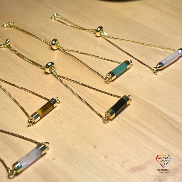 Cylinder Shaped Faceted Natural Stone Adjustable Bracelet