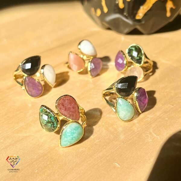 Trio (3 Stones) Natural Stone Ring - Gold Plated