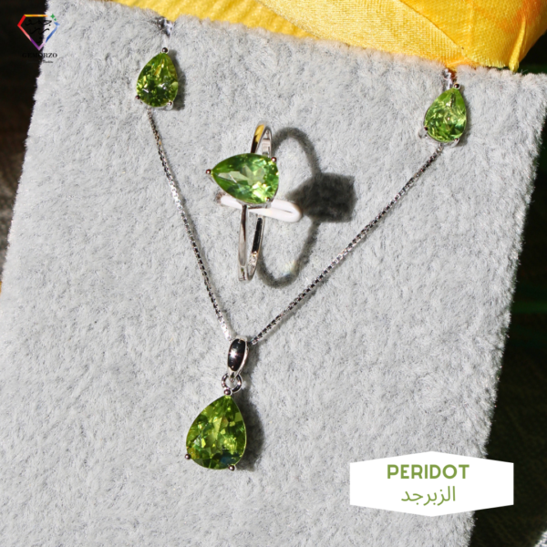 Top Grade Peridot Natural Stone Pear Shaped Set - Silver 925