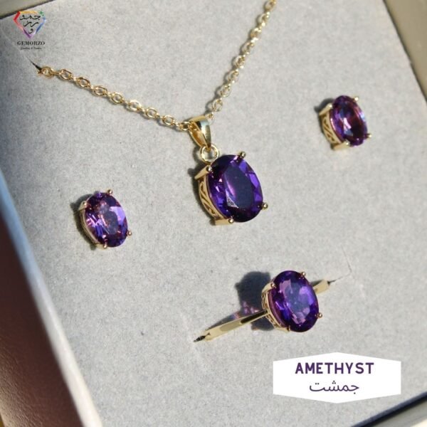 Top Grade Faceted Amethyst Natural Stone Set - Silver 925 / Gold Plated