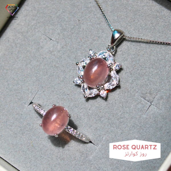 Madagascar Rose Quartz Top Quality Natural Stone Pendant and Ring - Silver 925