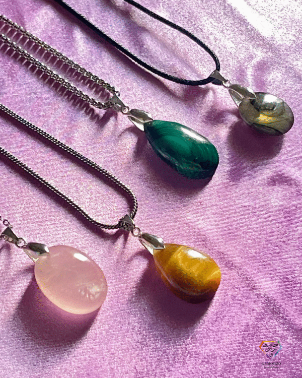 Natural Stone (Malachite, Labradorite, Rose Quartz, Tiger's Eye) Statement Pendants